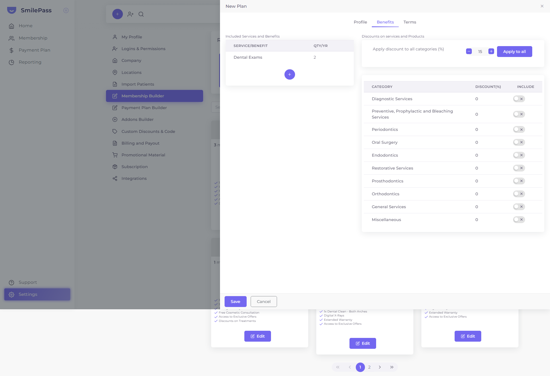 The Included Services and Benefits table