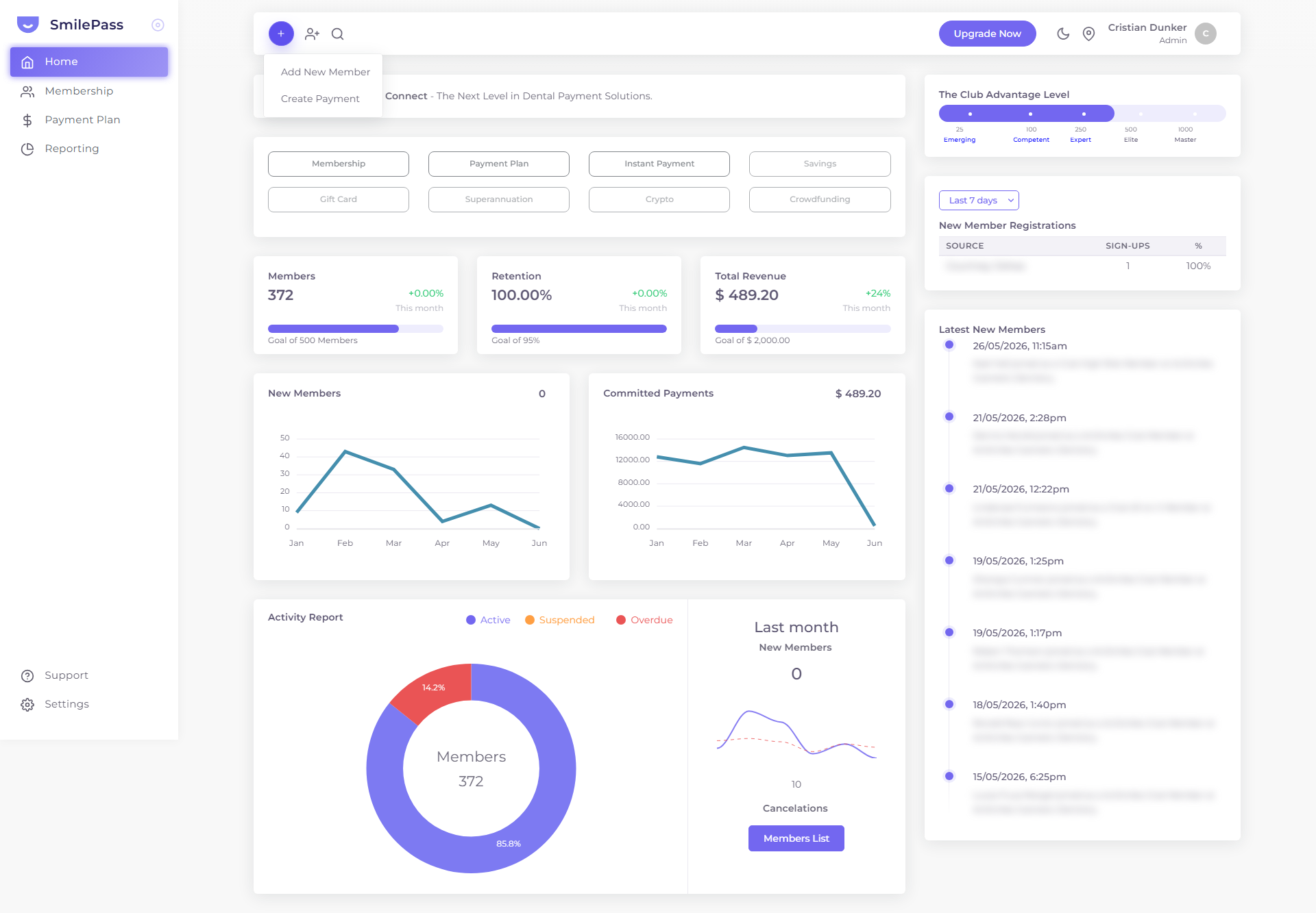 The purple + — quick-create